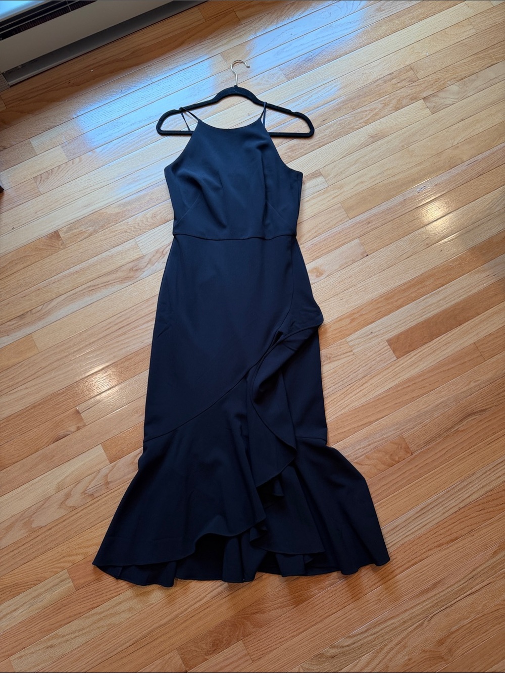 WHBM Black Ruffle-Hem Halter Dress 4